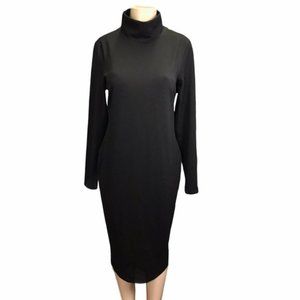 Quality Black Mock Neck Long Sleeve Midi Dress